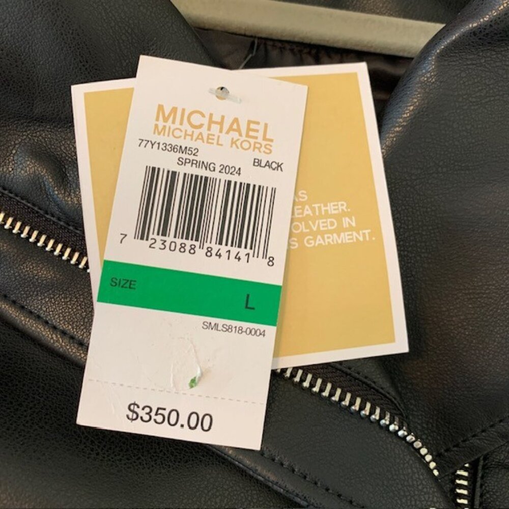 Michael Kors Women's Vegan Leather Moto Jacket Black Size Large NWT - Picture 4 of 14